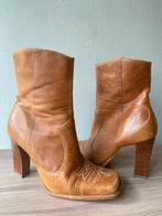 Vintage bruine leren western laarzen met hak maat: 38, Hoge laarzen, Bruin, Ophalen of Verzenden, Zo goed als nieuw