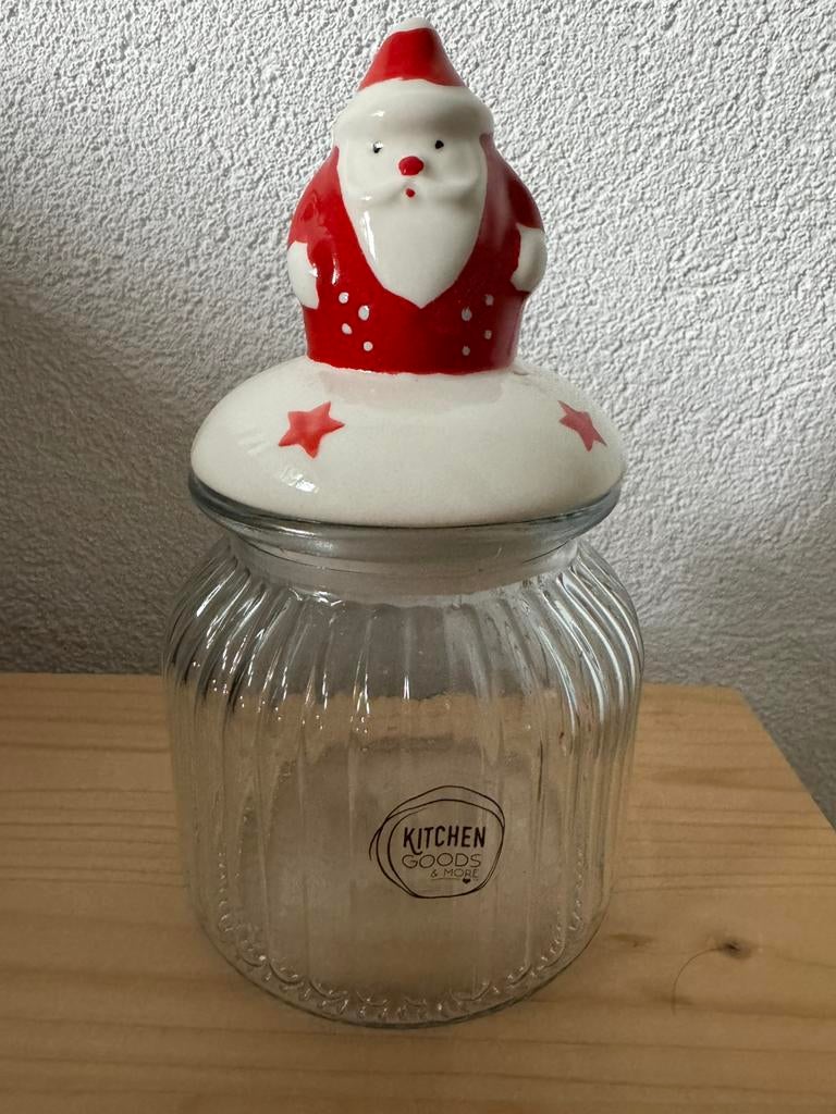 Leuke geribbelde, glazen voorraadpot kerstman nieuw, Diversen, Kerst, Ophalen of Verzenden, Nieuw