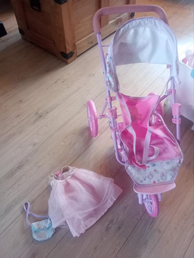 Baby born poppenwagen met extra jurkje en portemonnee, Ophalen, Zo goed als nieuw, Babypop