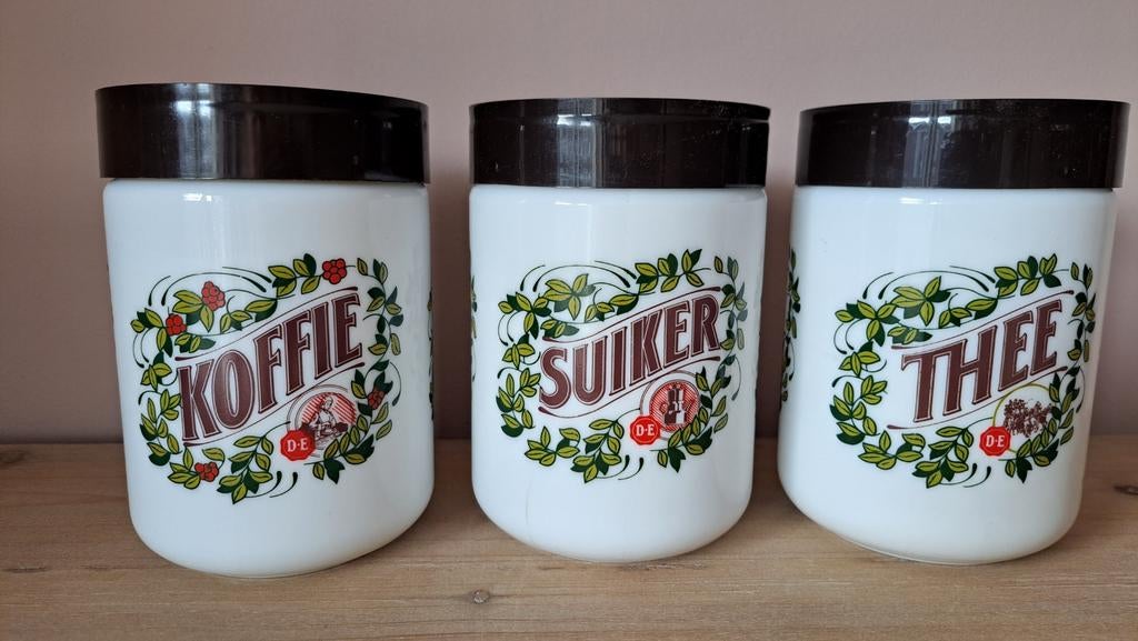 Set 3 xVintage voorraadpot Douwe Egberts opaal glas, Huis en Inrichting, Ophalen of Verzenden