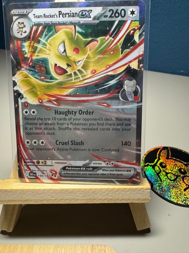 Pokemon kaart: Team Rocket's Persian EX - 150/182, Ophalen of Verzenden, Zo goed als nieuw, Losse kaart, Foil