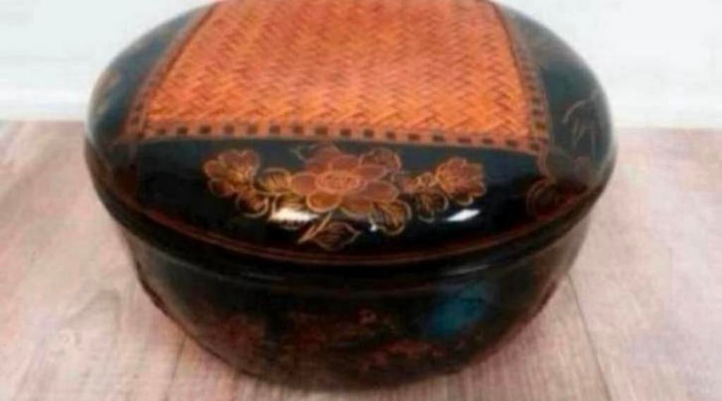 Bambo mooie antieke rieten beschilderde Bambo mand Indonesië, Ophalen of Verzenden