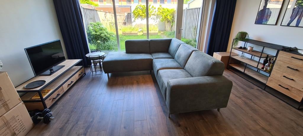 Hoekbank microleder Pronto wonen zgan, Huis en Inrichting, Banken | Bankstellen, Ophalen, 250 tot 300 cm, Hoekbank, Zo goed als nieuw