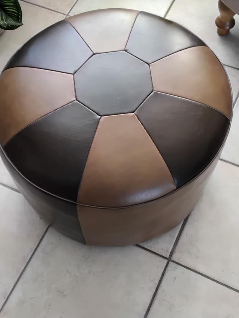 Vintage Leder Poef, Minder dan 50 cm, Rond, Minder dan 50 cm, Ophalen of Verzenden