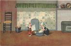 Kinderen aan de was tobbe -Klederdracht - Klompen - jaren 20, Ophalen of Verzenden, 1920 tot 1940, Gelopen, Kinderen