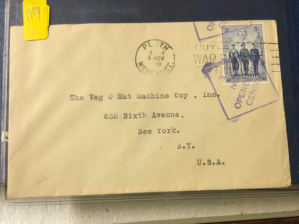 1117 Australia censor beter zegel, Ophalen of Verzenden, Envelop