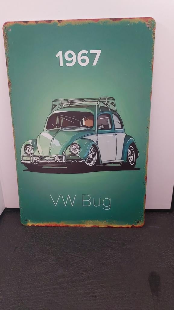 Vintage VW Kever Reclamebord - 1967 Design, Metaal, Nieuw, Ophalen of Verzenden, Reclamebord