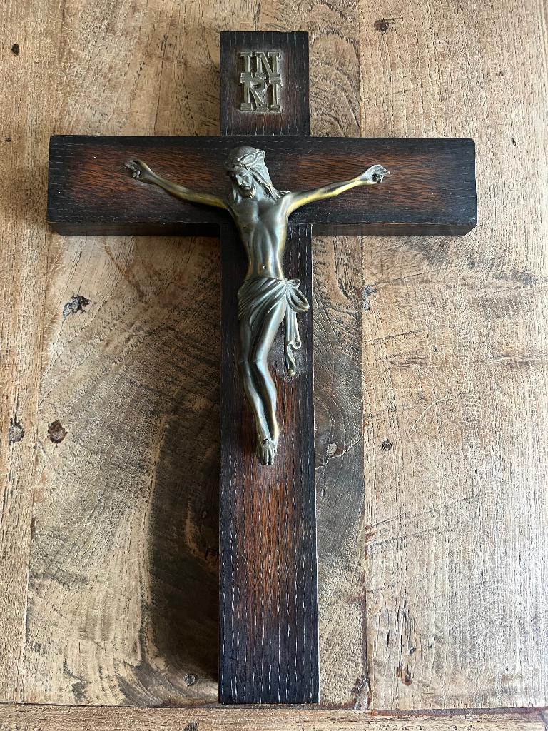 Houten kruisbeeld , vintage, Ophalen of Verzenden