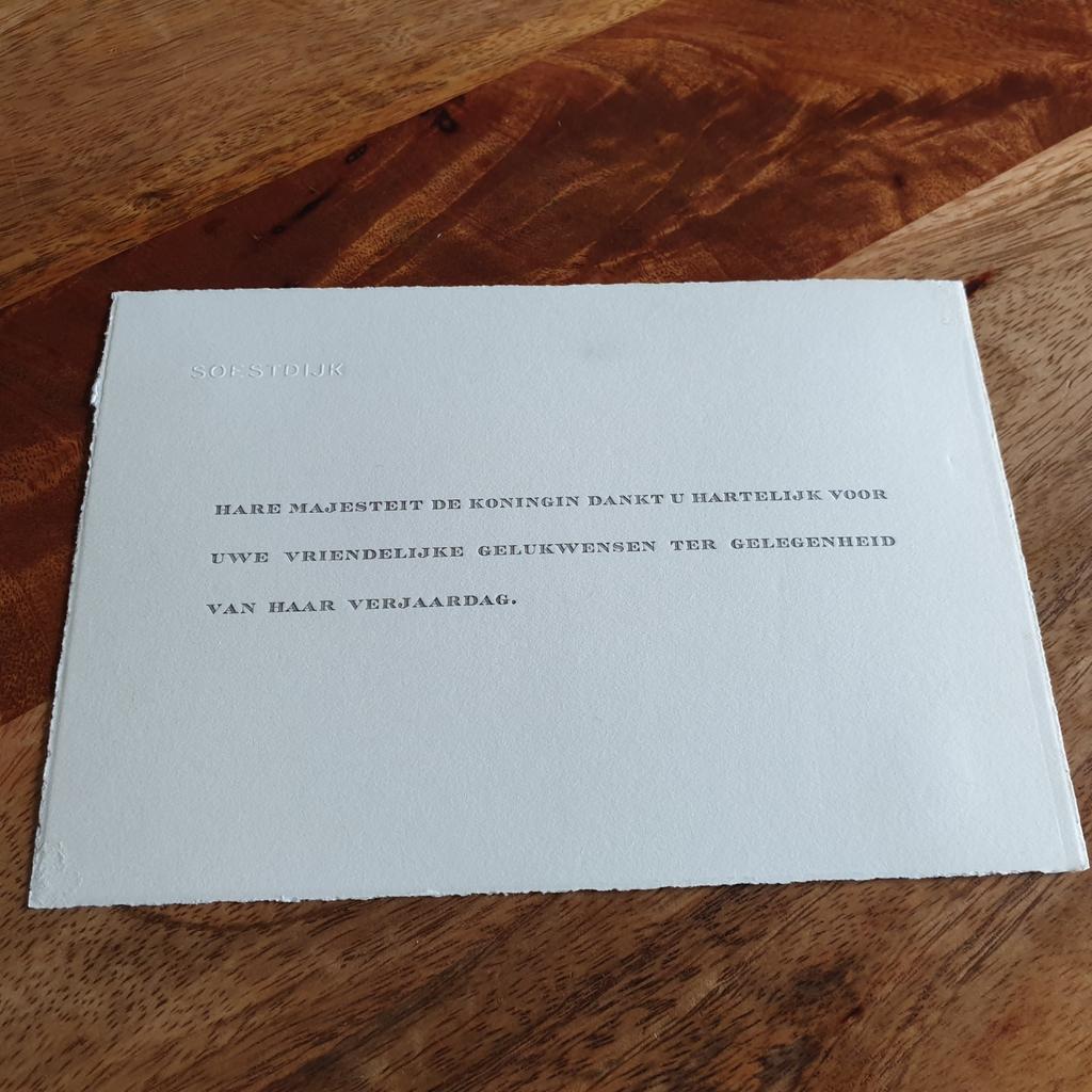 Bedankkaartje Soestdijk, Verzamelen, Ophalen of Verzenden, Kaart, Foto of Prent