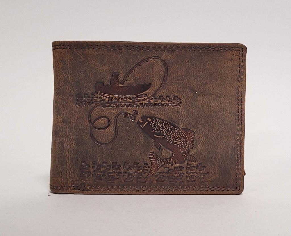 vissers bootje vissen portemonnee van echt leer bruin wallet