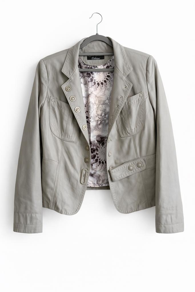 Byer Lotti leren jasje grijs maat 42, Ophalen of Verzenden, Gedragen, Maat 42/44 (L), Grijs