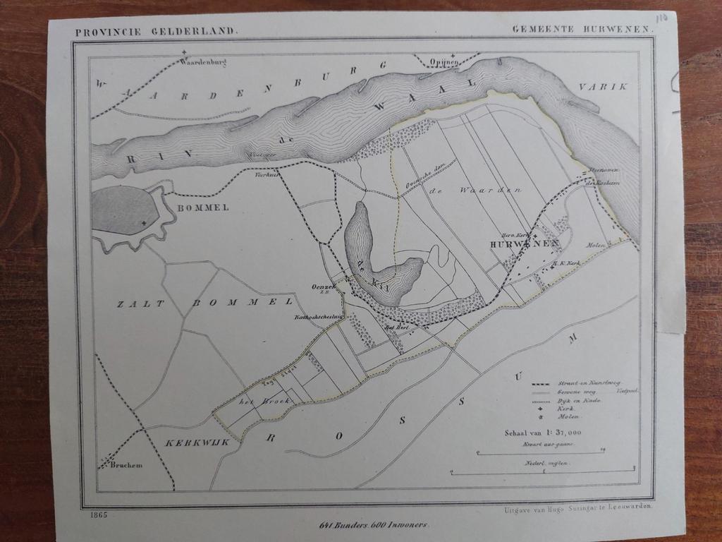 110 / Hurwenen Bommel De Waal  Kerkwijk Litho J. Kuyper 1865, Ophalen of Verzenden
