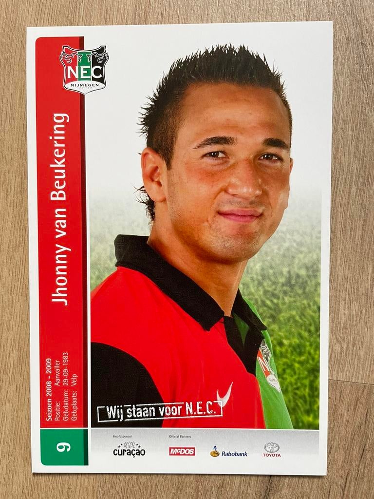 Fotokaart Jhonny van Beukering (NEC , Feyenoord)., Verzamelen, Ophalen of Verzenden, Nieuw, Spelerskaart