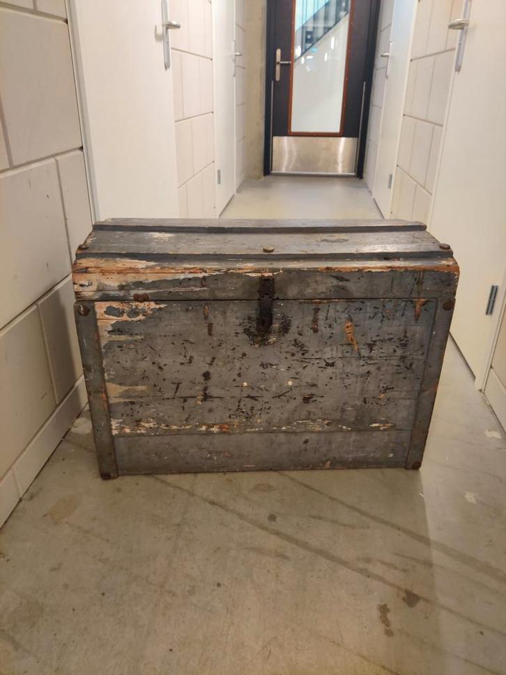 Vintage houten dekenkist / scheepskist, Antiek en Kunst, Antiek | Overige Antiek, Ophalen