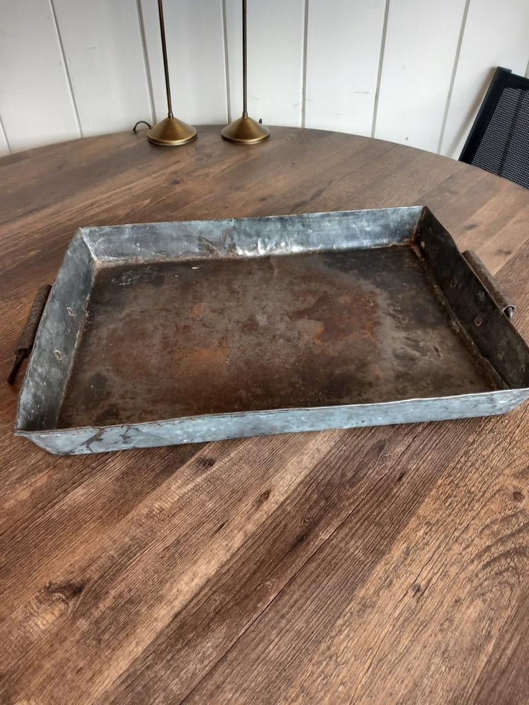 Vintage Zinken Dienblad met handvatten., Ophalen, Zo goed als nieuw, Rechthoekig, Metaal