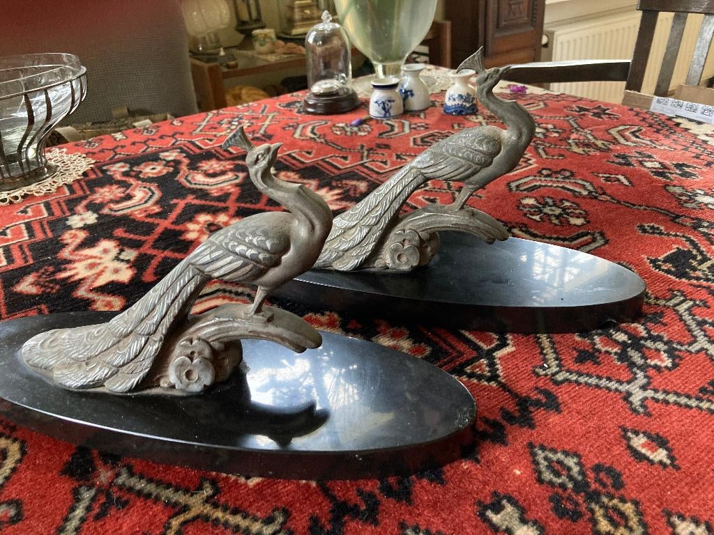 Art Deco pauwen op marmeren voet, Ophalen of Verzenden