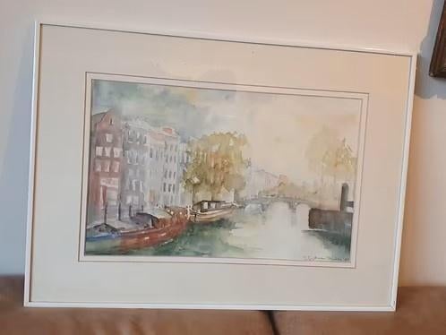 Prachtig aquarel Amsterdamse gracht D. Dijkman Mulder, Ophalen