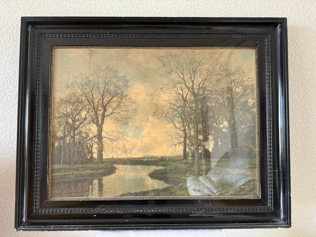 Antieke ingelijste prent van A.M. Gorter - Landschap, Ophalen