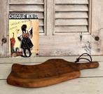 Vintage olijfhouten plankje serveerplankje aan leren veter