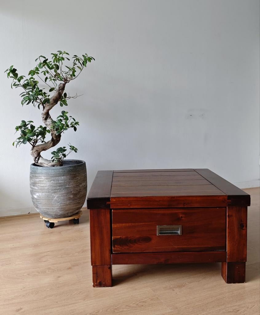 Koloniale salontafel kersenhout 70x70x40, Ophalen, Gebruikt, 50 tot 100 cm, Koloniaal