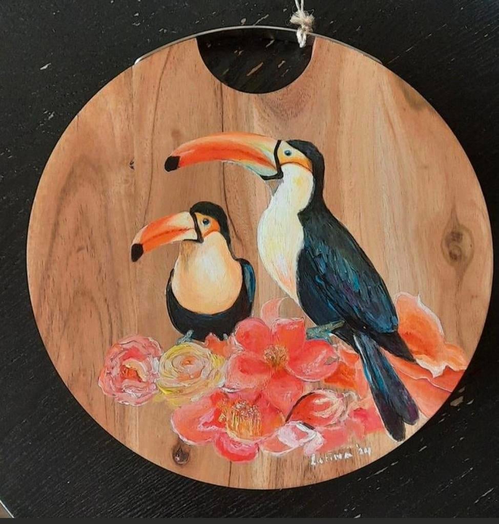 Toekan op houten  bord, Ophalen of Verzenden