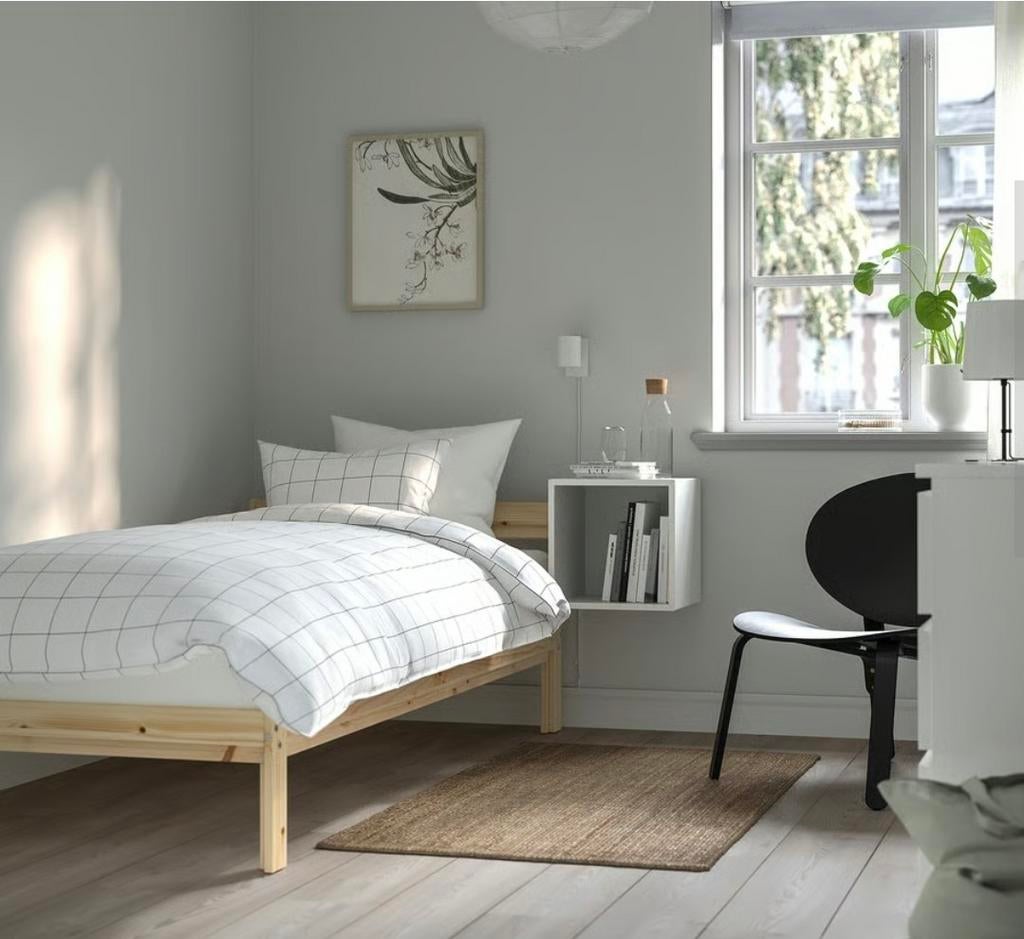 Complete Ikea single bed, slatted base, mattress 90x200 cm., 90 cm, Eenpersoons, Wit, Ophalen of Verzenden