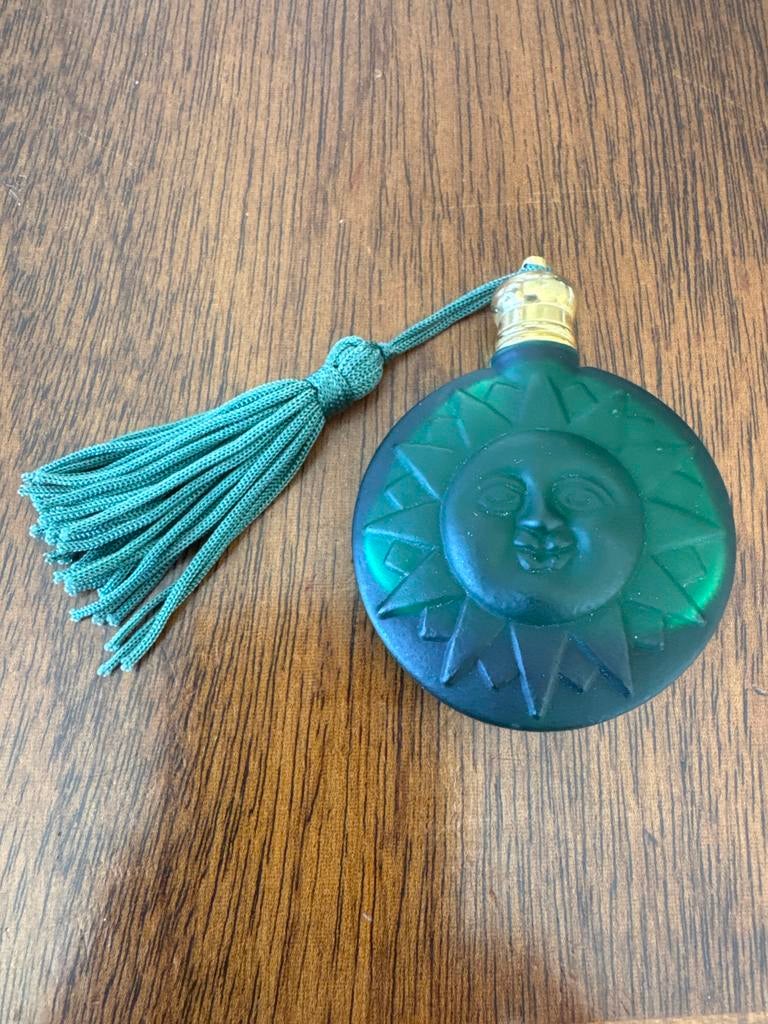 Vintage Groene Parfumfles met Kwastje - Zon Gezicht, Antiek en Kunst, Ophalen of Verzenden
