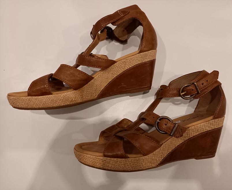 GABOR pracht bruin leren open schoen met sleehak, mt 6,5 40, Kleding | Dames, Schoenen, Schoenen met lage hakken, Bruin, Verzenden