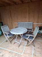 Teakhouten tuinset 4 zitplaatsen, Ophalen, 4 zitplaatsen, Gebruikt, Bank