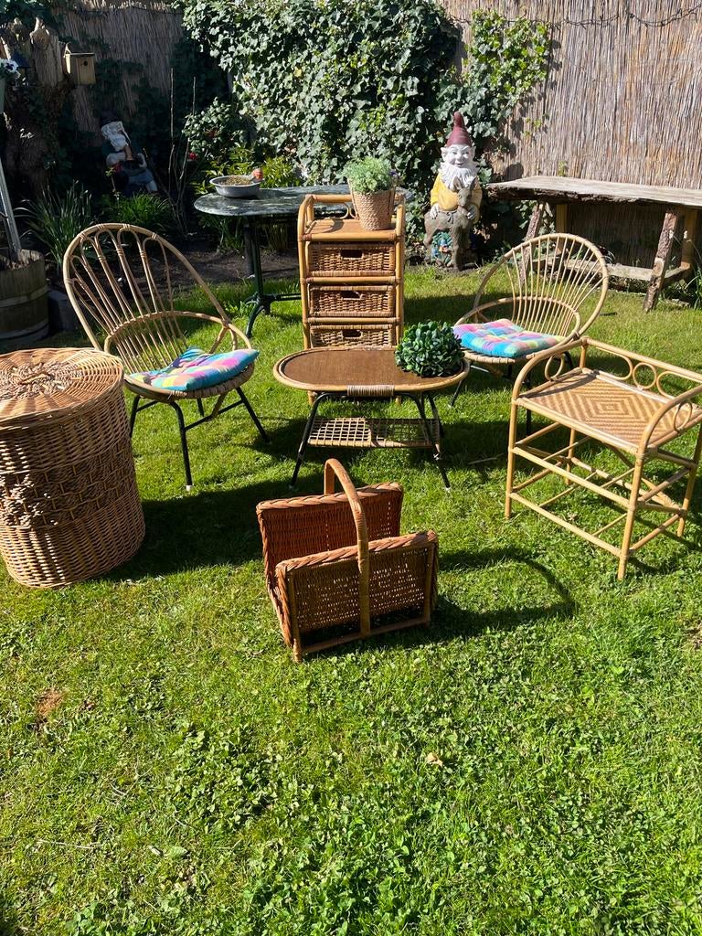 Vintage rotan set van Rohé noordwald, Huis en Inrichting, Stoelen, Gebruikt, Twee, Overige kleuren, Riet of Rotan
