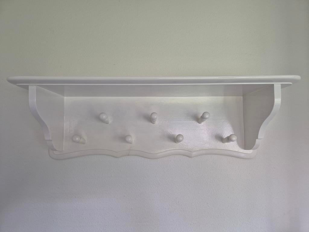 Witte houten landelijk brocante wandkapstok met plank, Huis en Inrichting, Woonaccessoires | Kapstokken, Ophalen of Verzenden