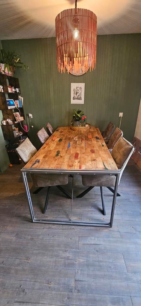 Eettafel met metalen onderstel. 220x100 ibiza style, Huis en Inrichting, Tafels | Eettafels, Ophalen, Rechthoekig, 200 cm of meer