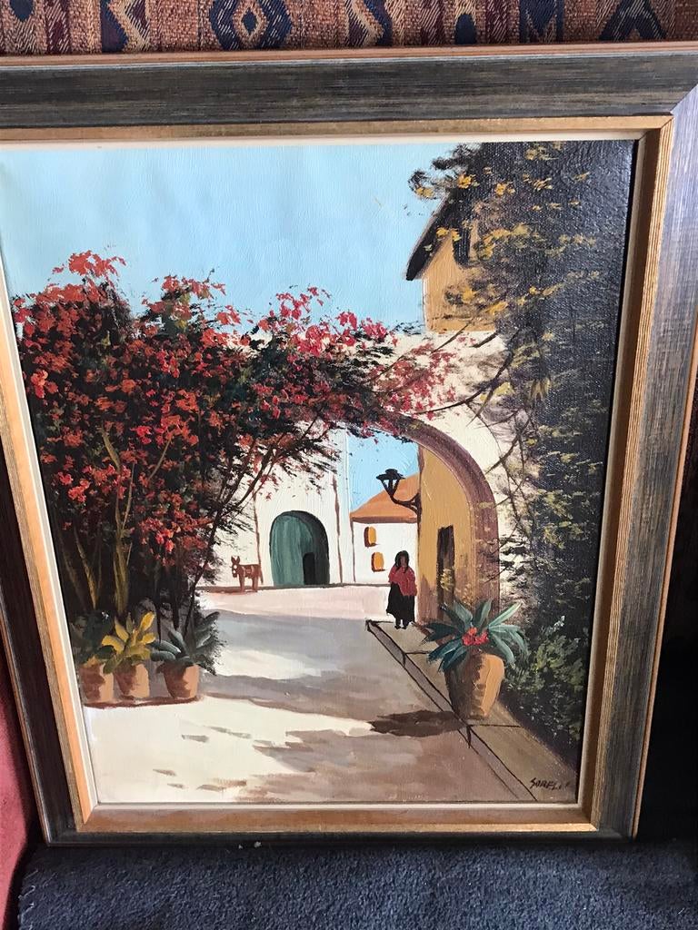 Olieverf schilderij op linnen doek in houten lijst, Ophalen