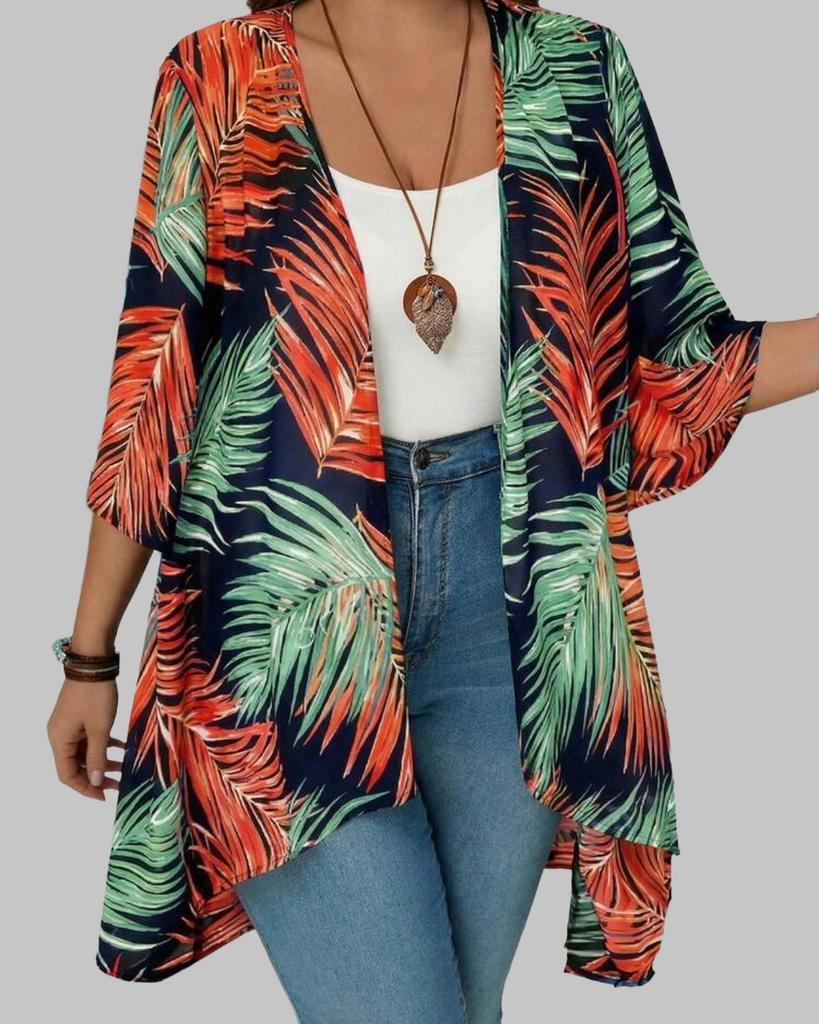 Zomerse Kimono met Tropische Bladeren Print (46-54), Verzenden, Nieuw, Overige kleuren, Trui of Vest