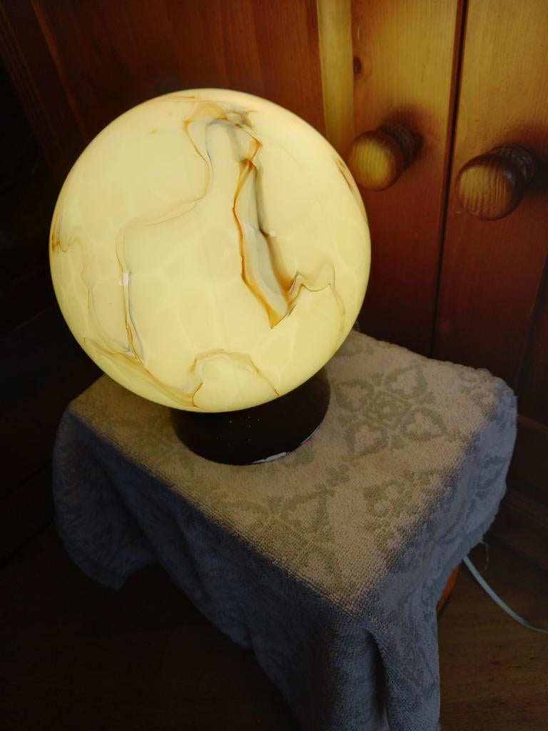 Vintage midcentury gemarmerde jaren '50 plafondlamp., Verzenden, Gebruikt, Glas, Vintage, midcentury jaren '50