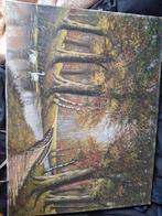 Schilderij: Herfstlandschap met zwanen en brug, Antiek en Kunst, Kunst | Schilderijen | Klassiek, Ophalen