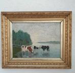 Oud schilderij  op houten paneel met koeien, Antiek en Kunst, Kunst | Schilderijen | Klassiek, Ophalen