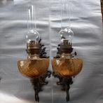 2 identieke, antieke olielampen voor aan de wand, Ophalen