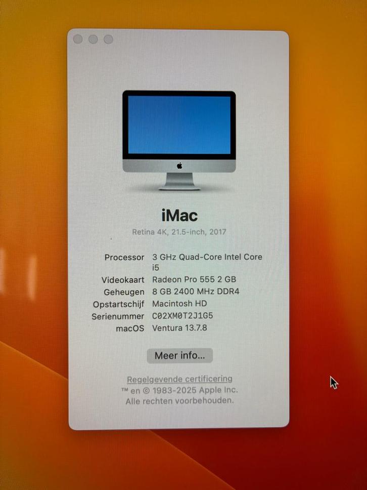 iMac, Computers en Software, Apple Desktops, Gebruikt, iMac, HDD en SSD, 3 tot 4 Ghz, 8 GB, Ophalen