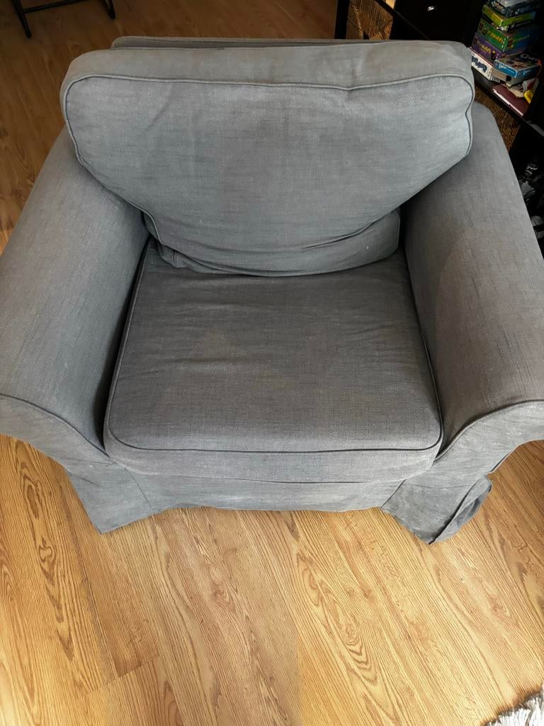 Ikea Ektrop Grijze stoffen fauteuil, Ophalen, Gebruikt, Stof, 75 tot 100 cm