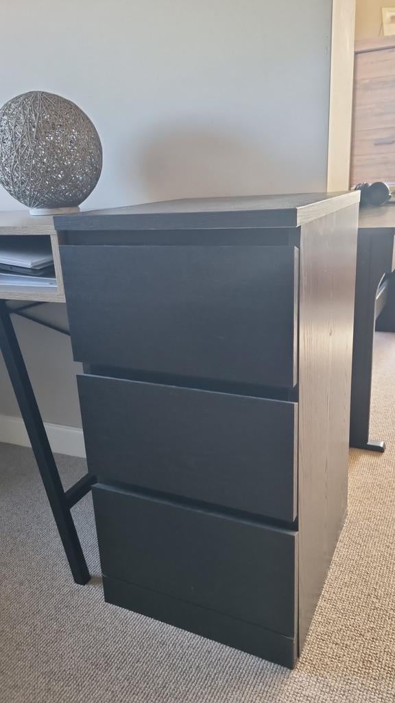 IKEA MALM Ladekast - Zwartbruin, 3 lades, Gebruikt, Modern, Scandinavisch, 3 of 4 laden, Minder dan 100 cm