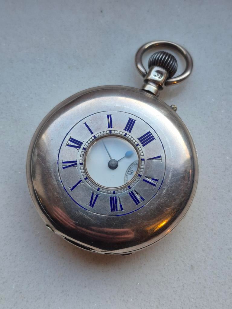 Engels Semi Hunter Zakhorloge - 925 Sterling Zilver - 108 Gr, Ophalen of Verzenden, Onbekend, Zilver, Zilver