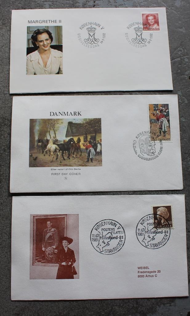 6 eersten dag enveloppen Denemarken, Postzegels en Munten, Postzegels | Eerstedagenveloppen, Ophalen of Verzenden, Beschreven