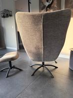Draaibare en verstelbare relaxstoel met voetenbankje, Ophalen of Verzenden, Gebruikt, Stof, 75 tot 100 cm