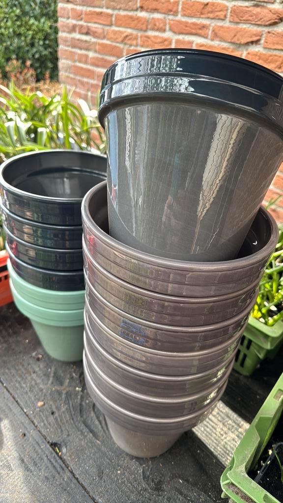 Stenen geglazuurde bloempot 20 cm, Tuin en Terras, Bloembakken en Plantenbakken, Zo goed als nieuw, Steen, Minder dan 30 cm, Rond