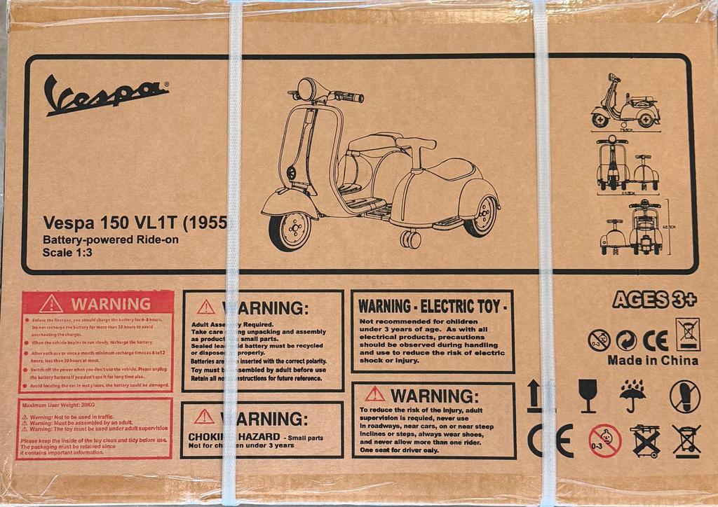 Vespa kinder scooter met zijspan nieuw in doos !, Hobby en Vrije tijd, Ophalen, Zo goed als nieuw