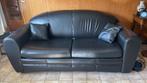 Slaapbank Leer Lederen Zwart Bank, Ophalen, Gebruikt, 150 tot 200 cm, Tweepersoons