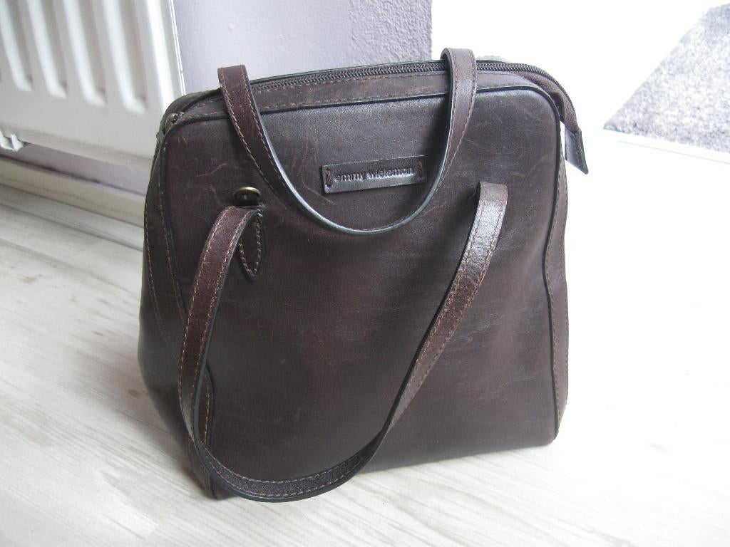 EMMY WIELEMAN bruin leren handtasje als nieuw, Ophalen of Verzenden, Zo goed als nieuw, Bruin, Handtas