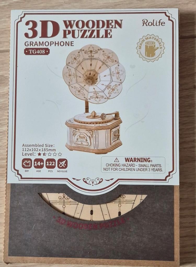 Rolife 3D Houten Puzzel Grammofoon TG408, Hobby en Vrije tijd, Knutselen, Ophalen of Verzenden, Nieuw, Overige typen