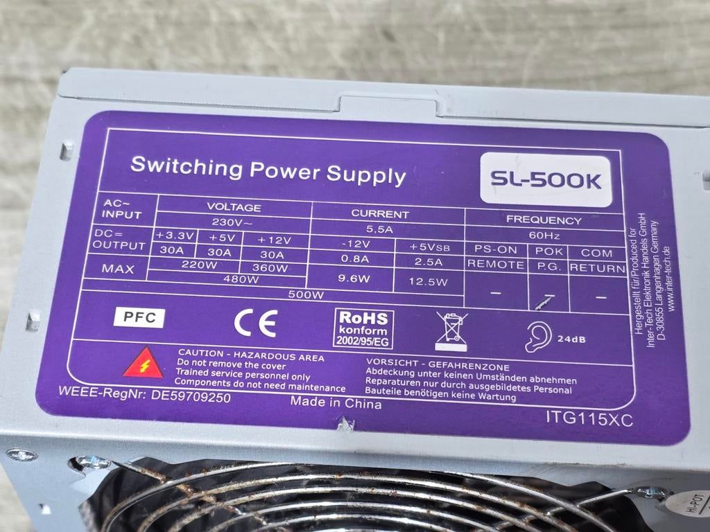 Switching power supply 500w max voeding psu sl-500k, Ophalen of Verzenden, Gebruikt